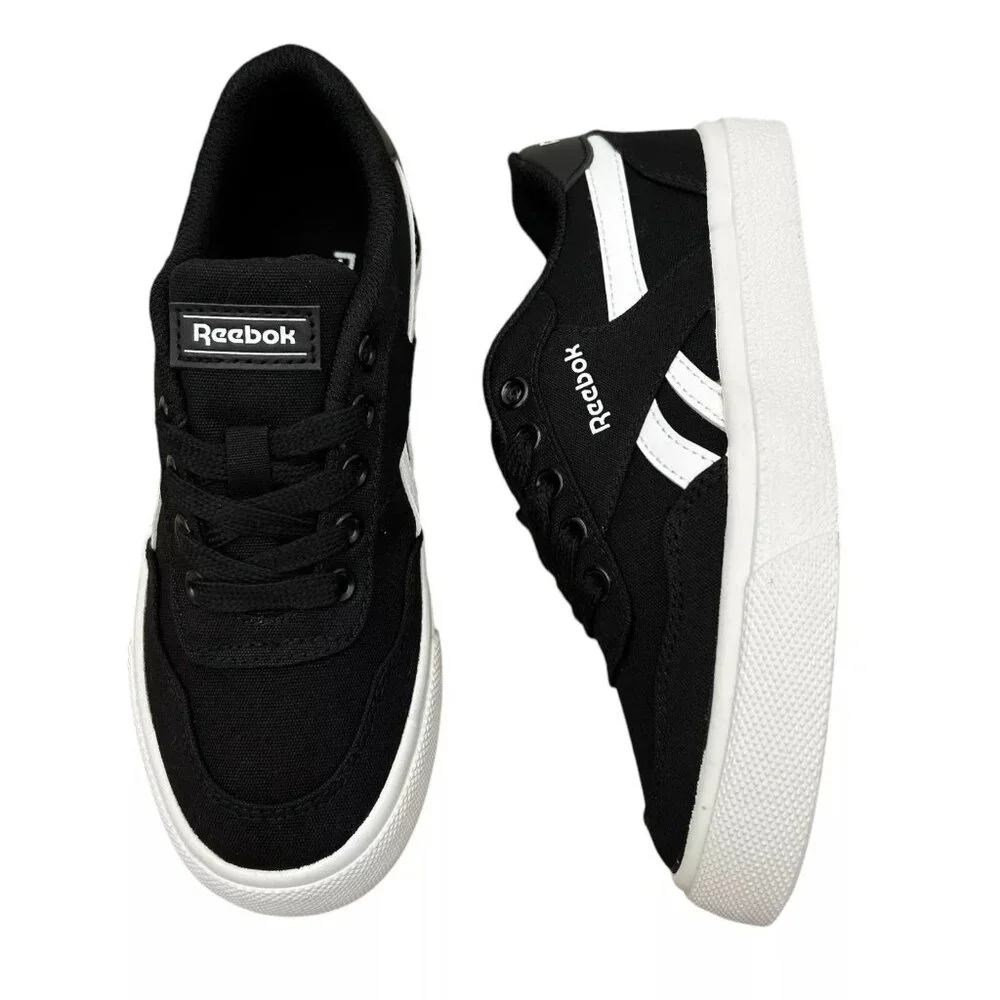 Reebok Little Boys Tech Canvas Casual Sneakers Size 12 Black/White Lace up Shoes